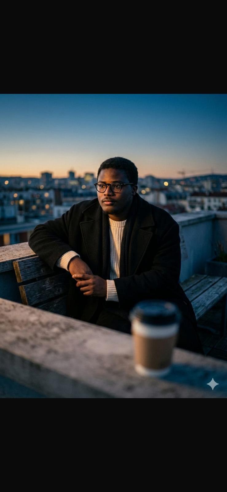Portrait sur un rooftop au crépuscule